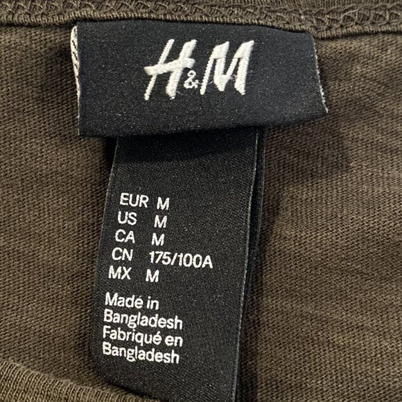 H&M Olive Green Roll Cuff T-shirt - Size Medium - Picture 4 of 5